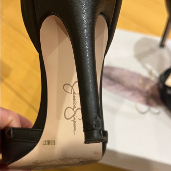 Jessica Simpson Black Studded Pointed Toe Ankle Strap Heels - Picture 5 of 6